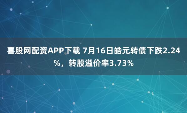 喜股网配资APP下载 7月16日皓元转债下跌2.24%，转股溢价率3.73%